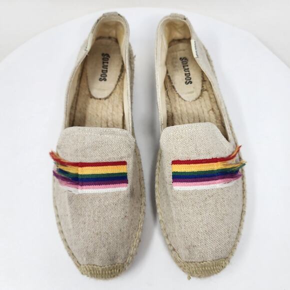 Soludos Rainbow Smoking Slipper Women 10 Cream Canvas Rainbow Espadrille - Picture 4 of 11